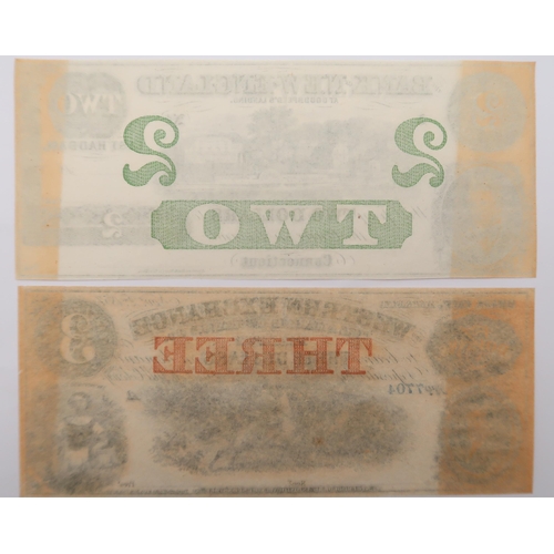 333 - A lot of United States notes to include an 1857 Omaha City Nebraska Western Exchange Fire & Mari... 