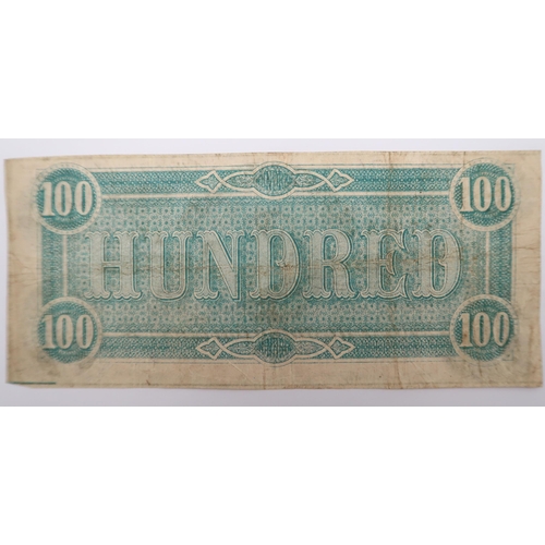 335 - An 1864 Confederate States of America one hundred dollar bill Richmond No.17923