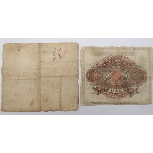 343 - Dumfries Commercial Bank, 1 Guinea, 5 July 1805, serial number 6/299, Leith Banking Company One Poun... 