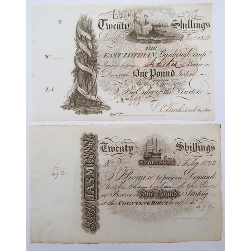 346 - The East Lothian Banking Company One Pound 1 Nov 1821 No. 201/464, Stornaway One Pound 1823 No. 6/49... 