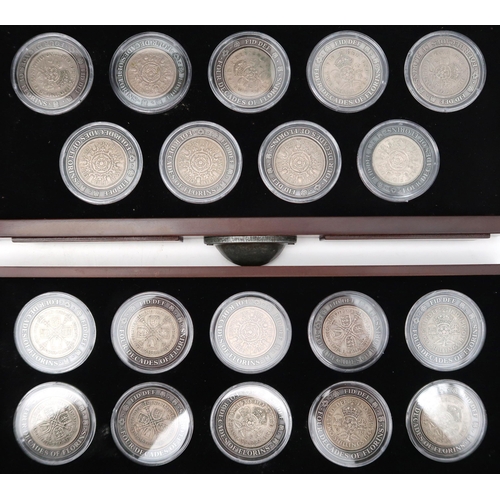 464 - DANBURY MINT the last four decades of the florin' coin set, a collection of thirty five florins in a... 