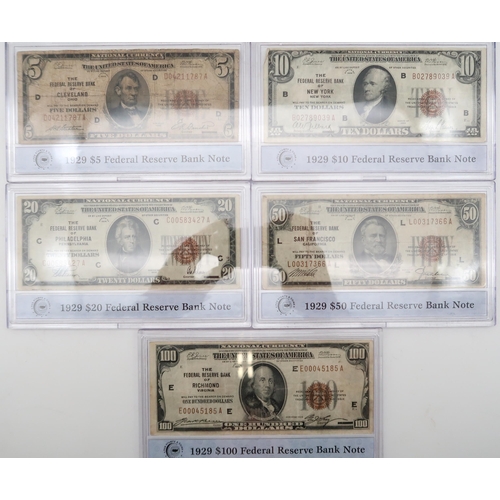 467 - PCS Stamps and Coins The Complete Denomination Set of 1929 Federal Reserve Bank Notes in a presentat... 