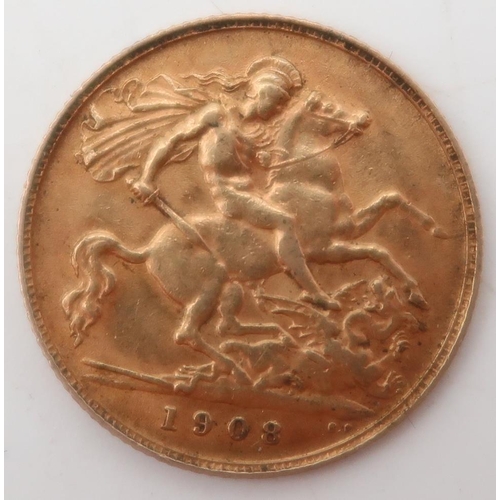 475 - EDWARD VII ½ Sovereign 1908Obverse portrait of King Edward VII facing right legend around EDWARDVS V... 