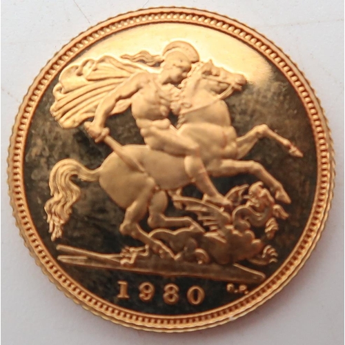 481 - ELIZABETH II 1/2 sovereign coin 1980Obverse; second crowned portrait of HM Queen Elizabeth II right,... 