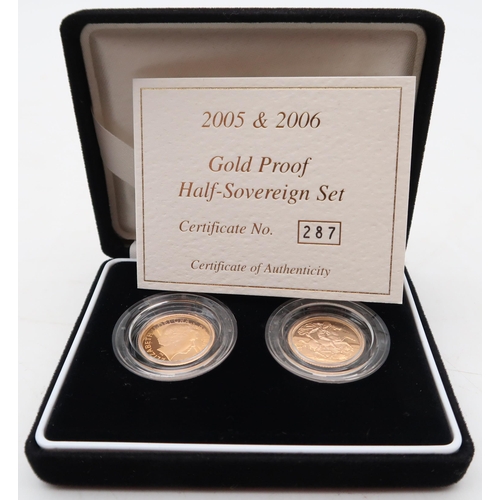 490 - ELIZABETH II gold proof half sovereign set, 2005 and 2006 certificate  No. 287 (2)... 