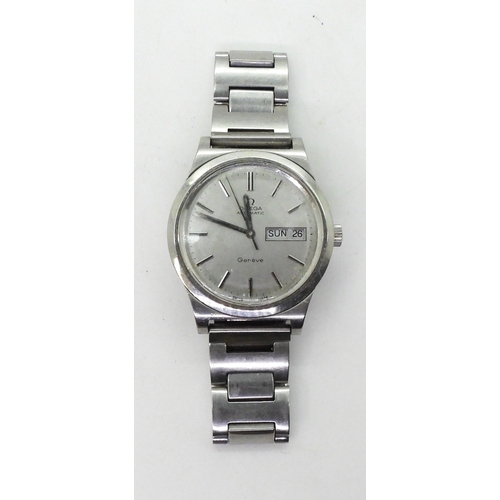 2910 - AN OMEGA AUTOMATIC GENEVEin stainless steel, circa 1976, with silver coloured dial, hands and baton ... 