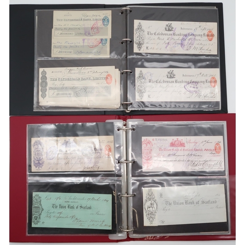 326 - A collection in two binders of promissory notes and cheques issued by various Scottish regional bank... 