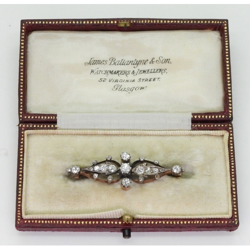 2779 - A BELLE EPOQUE BROOCHmounted in yellow and white metal and set with estimated approx 0.50cts of old ... 