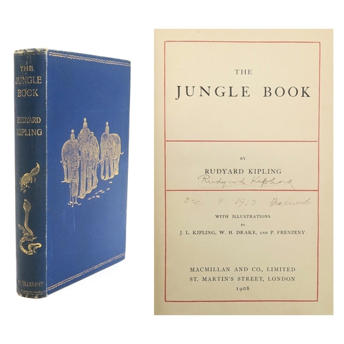 2576 - KIPLING, RUDYARD THE JUNGLE BOOKMacMillan and Co. Limited, London, 1908 reprint, bound in blue cloth... 