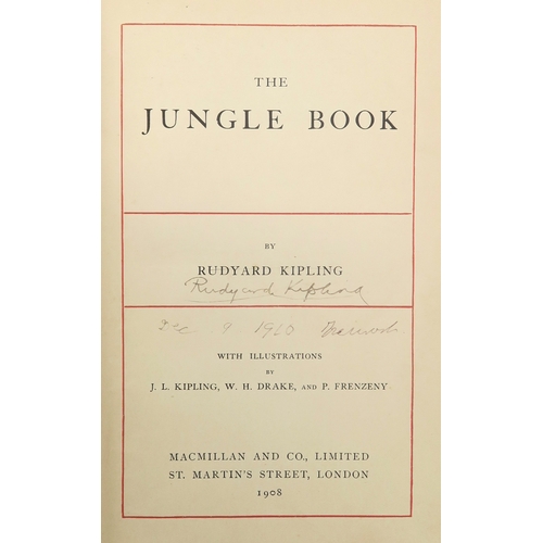 2576 - KIPLING, RUDYARD THE JUNGLE BOOKMacMillan and Co. Limited, London, 1908 reprint, bound in blue cloth... 