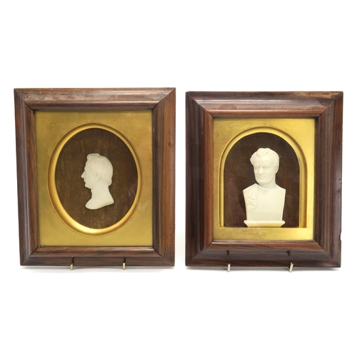 2630 - TWO CARVED MARBLE RELIEF PORTRAITSOne depicting William Motherwell (1797-1835, Scottish poet, antiqu... 