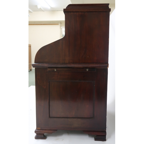 2043 - A VICTORIAN MAHOGANY TAMBOUR TOP WRITING DESK with shaped galleried top over single fitted secretair... 