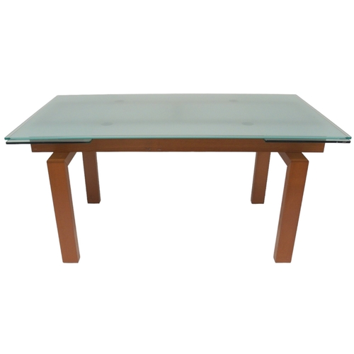 2102 - A CONTEMPORARY ITALIAN CALLIGARIS TEMPERED GLASS EXTENDING DINING TABLE with rectangular glass ... 