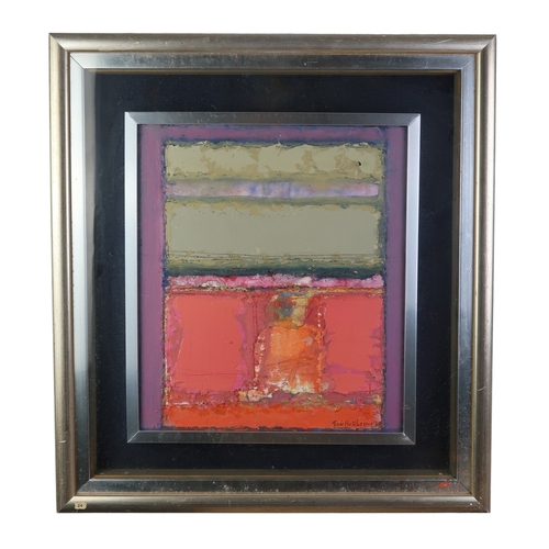 2987 - TOM HUTCHESON (SCOTTISH 1922-1999)TERRACOTTA ORANGE AND PINKOil, gesso and collage on board, signed ... 