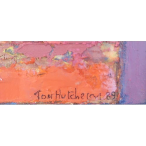 2987 - TOM HUTCHESON (SCOTTISH 1922-1999)TERRACOTTA ORANGE AND PINKOil, gesso and collage on board, signed ... 