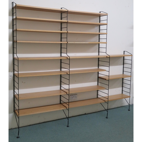 2107 - A MID 20TH CENTURY SWEDISH NISSE STRINNING, STRING MODULAR SHELVING SYSTEM comprising three ste... 