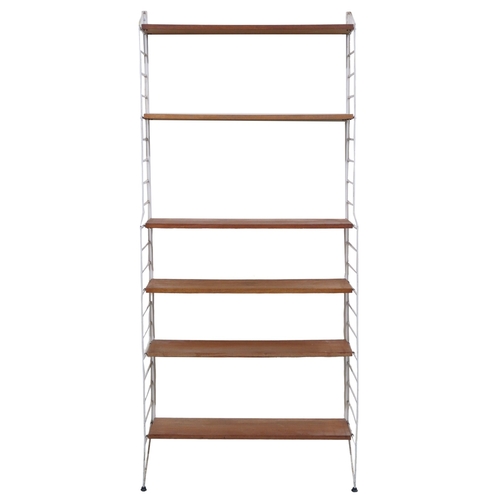 2108 - A MID 20TH CENTURY SWEDISH NISSE STRINNING, STRING MODULAR SHELVING SYSTEM comprising two stepp... 