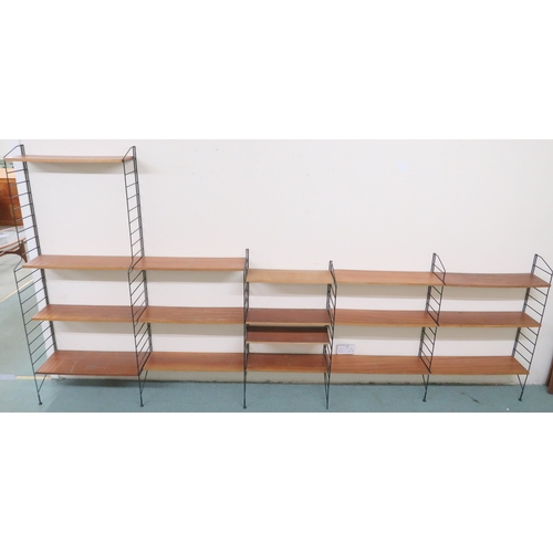 2109 - A MID 20TH CENTURY SWEDISH NISSE STRINNING, STRING MODULAR SHELVING SYSTEM comprising two stepped me... 