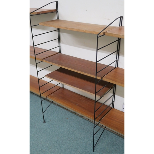 2109 - A MID 20TH CENTURY SWEDISH NISSE STRINNING, STRING MODULAR SHELVING SYSTEM comprising two stepped me... 