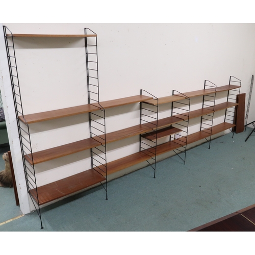 2109 - A MID 20TH CENTURY SWEDISH NISSE STRINNING, STRING MODULAR SHELVING SYSTEM comprising two stepped me... 