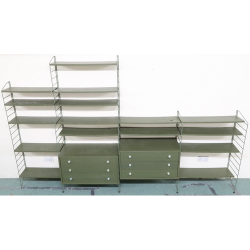 2111 - A MID 20TH CENTURY SWEDISH NISSE STRINNING, STRING MODULAR SHELVING SYSTEM comprising two stepp... 