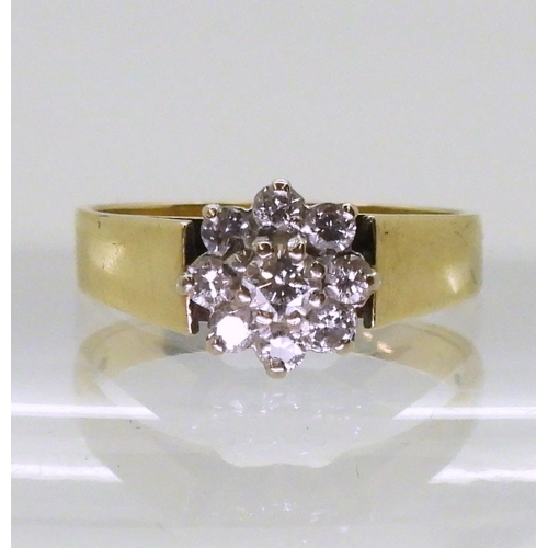 733 - An 18ct gold diamond flower ring set with estimated approx 0.34cts, finger size M1/2, weight 3.8gms
