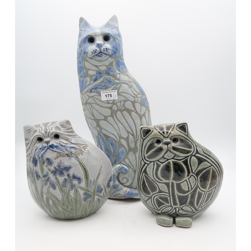 175 - Three contemporary pottery cat figures