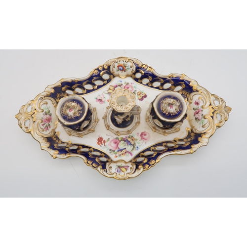 176 - A 19th century ceramic desk set painted with flowers and gilt decoration, Royal Copenhagen teawares ... 