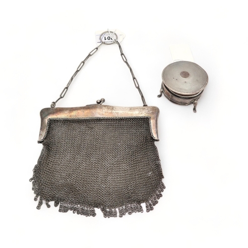 201 - A George V silver ring box, Birmingham 1919, and a silver mesh purse, by S B & Co, with import m... 