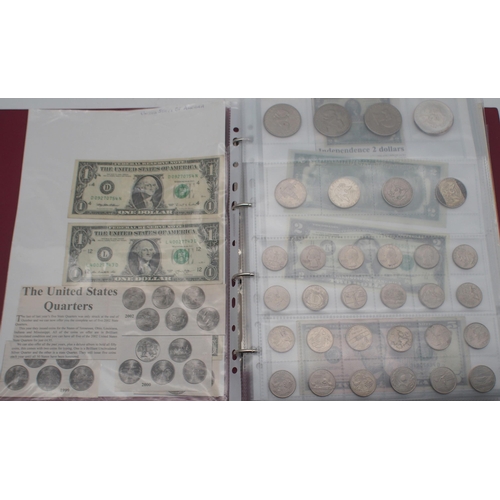 229 - United States a collection of US coins and banknotes to include 1921 Liberty silver dollar, Kennedy ... 