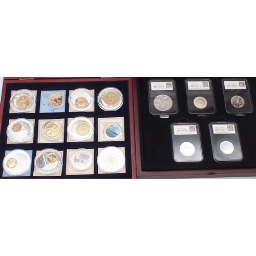 242 - COMMEMORATIVE COIN SET a 2019 Date Stamp UK Specimen Set, pre-decimalisation commemorative set, Scot... 