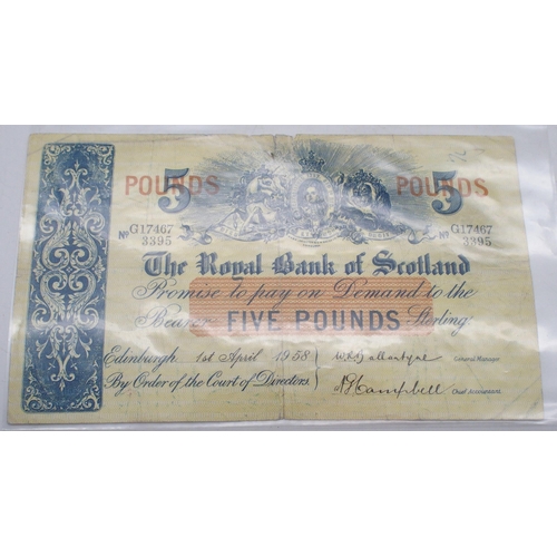 247 - The Royal Bank of Scotland £5 Edinburgh 1st April 1958 G17467 3395, The North of Scotland Bank... 