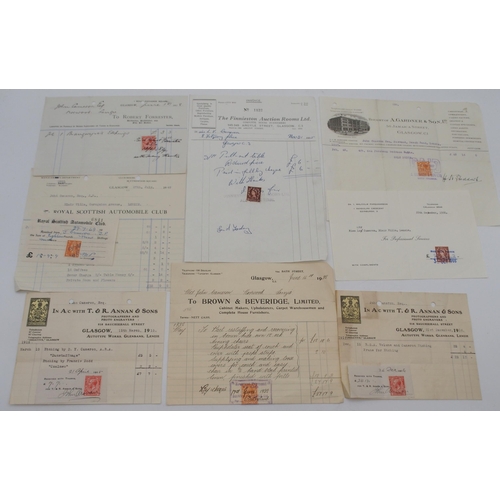 257 - Glasgow interest , invoices with stamped receipts addressed to John Cameron Esq. to include The Finn... 