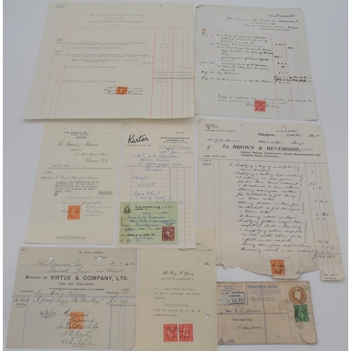 257 - Glasgow interest , invoices with stamped receipts addressed to John Cameron Esq. to include The Finn... 