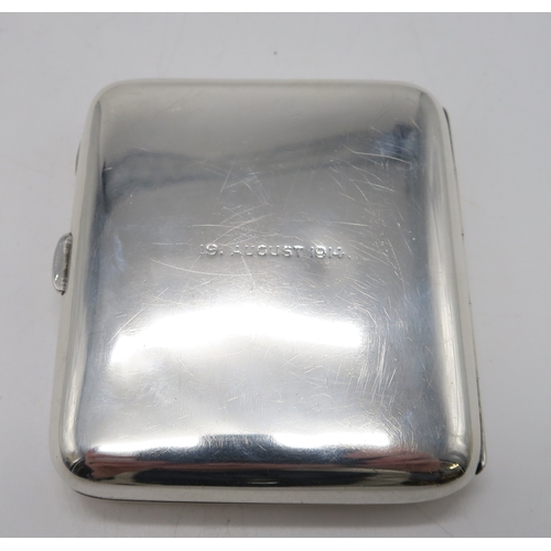 2511 - A GEORGE V SILVER CIGARETTE CASEby Stokes & Ireland, Chester 1915, of square form, inset with a ... 