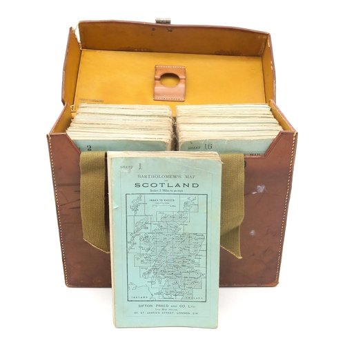 325 - A leather-cased set of Bartholomew's Scottish motoring maps, retailed by Sifton Praed and Co. Ltd., ... 