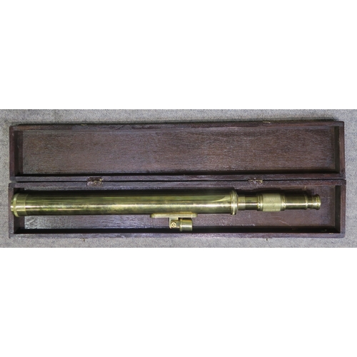 332 - A brass library telescope, of recent manufacture, measuring approx. 77cm in overall length, cased bu... 