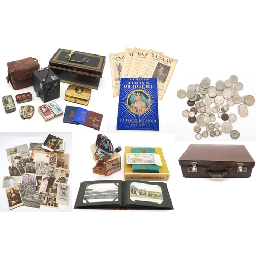 333 - A Mixed collectables, comprising vintage tins, cigarette cards, Minetta miniature and Junior Brownie... 