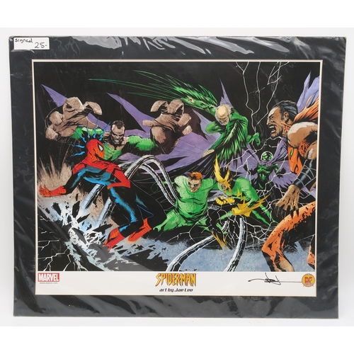 341 - A collection of mounted comic book art prints, signed by their respective artists, including Marc Wo... 