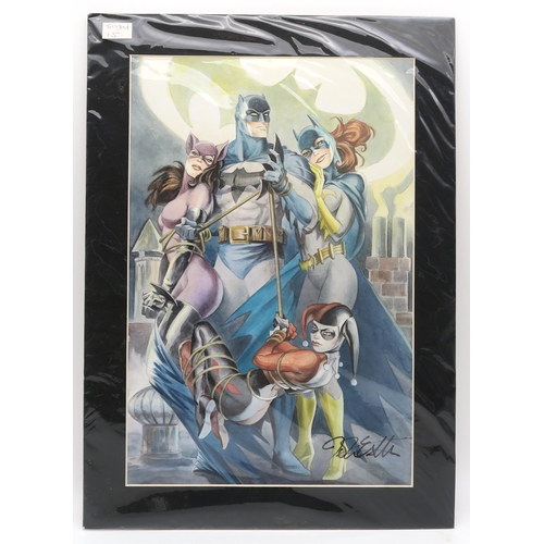 341 - A collection of mounted comic book art prints, signed by their respective artists, including Marc Wo... 