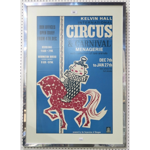 342 - A poster for the Kelvin Hall International Circus and Carnival Menagerie, circa-1960s, framed under ... 