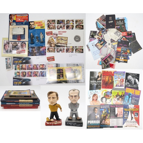 396 - A mixed lot of film, television and theatre memorabilia, to include a collection of signed comedy/th... 