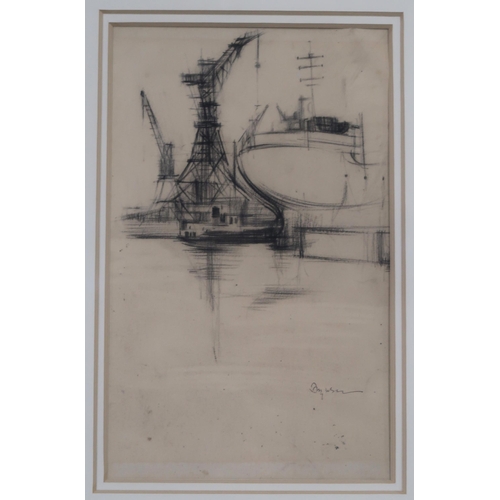 905 - DANNY FERGUSON RGI (SCOTTISH 1925-1993) FITTING OUT BASIN, GOVAN Pencil on paper, signed l... 