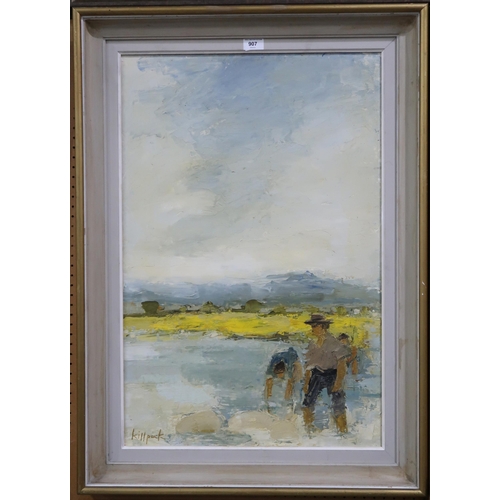 907 - MONA KILLPACK (ENGLISH 1918-2009) FISHERMEN CORSICA Oil on board, signed lower left, 74 x 50cm Title... 