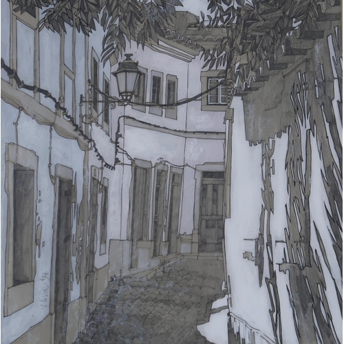 910 - JENNIFER IRVINE (SCOTTISH b.1956) OLD TOWN, LOULÉ Mixed media on paper, signed lowe... 