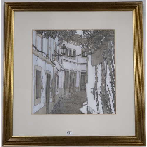 910 - JENNIFER IRVINE (SCOTTISH b.1956) OLD TOWN, LOULÉ Mixed media on paper, signed lowe... 