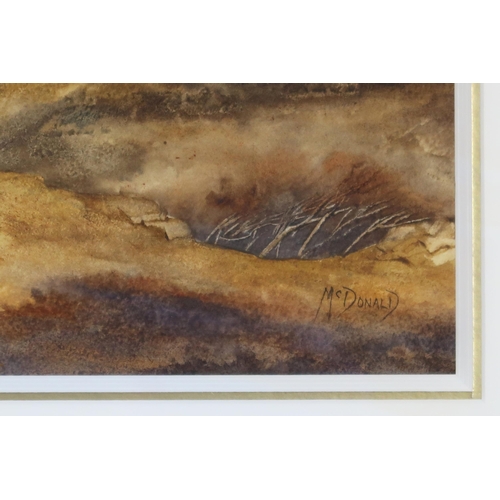 913 - GILLIAN MCDONALD (SCOTTISH CONTEMPORARY)  CUILLINS CROFT Watercolour, signed lower right, 24 x 80cm ... 