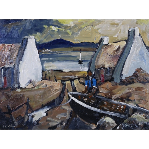 916 - SCOTTISH SCHOOL A FISHERMAN AT SUNRISE Oil on board, signed lower left 'F. C. Mahoney', 37... 