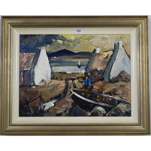 916 - SCOTTISH SCHOOL A FISHERMAN AT SUNRISE Oil on board, signed lower left 'F. C. Mahoney', 37... 