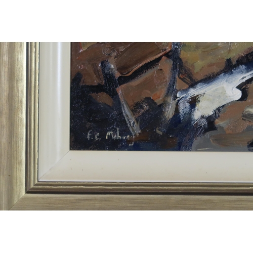 916 - SCOTTISH SCHOOL A FISHERMAN AT SUNRISE Oil on board, signed lower left 'F. C. Mahoney', 37... 